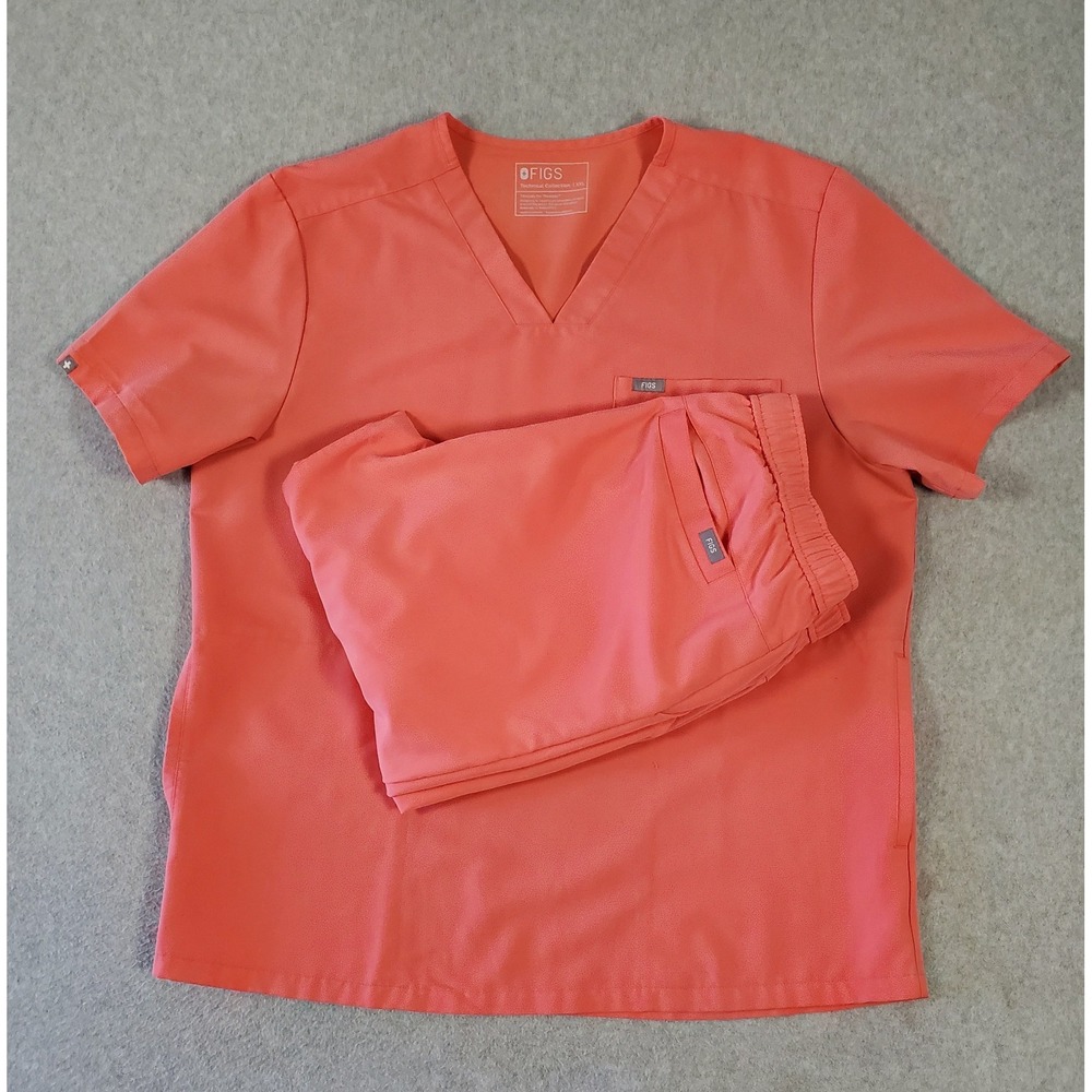 Figs Scrub Set Tansen Jogger Pants Large Tall (L/T) & Chisec Top XXL Hot Coral